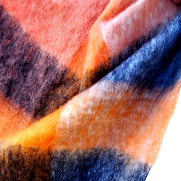 Cozy Wool Blend Shawl Winter Scarf Fringe Orange Black White 75 x 20 In Chunky - Picture 7 of 10